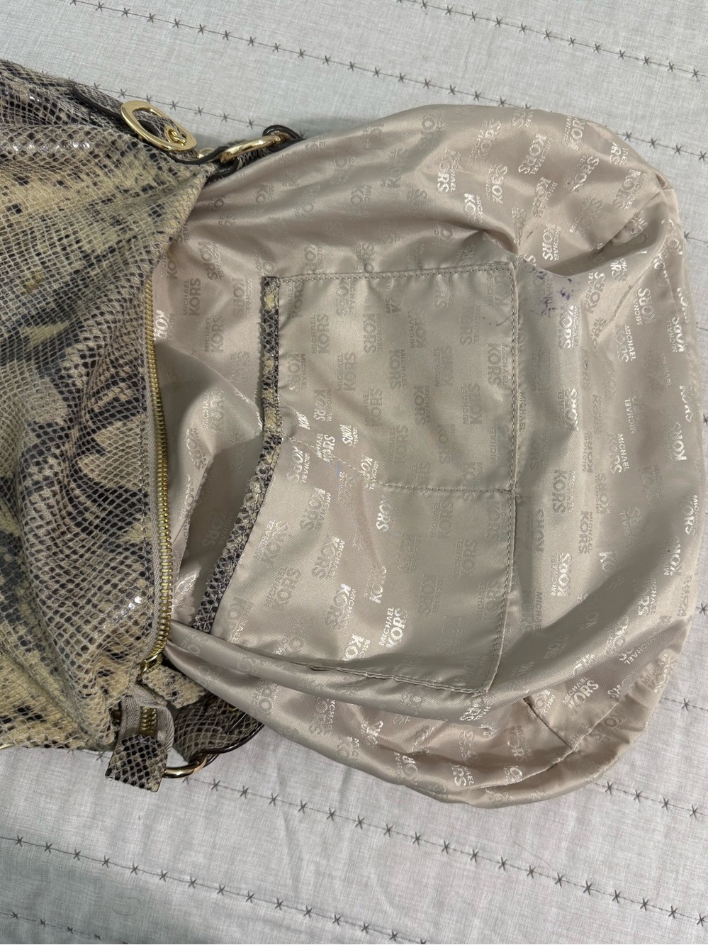 Michael Kors Snake-Print Hobo in Beige and Brown with Gold Hardware - Picture 8 of 12